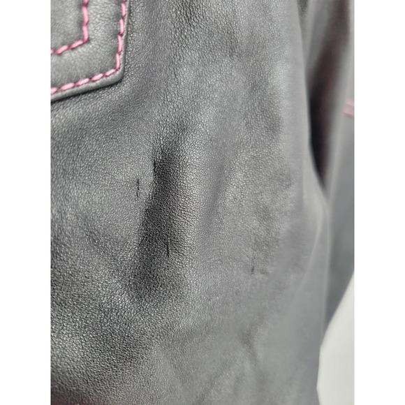 Hudson 12 Lamb Leather Pink Stitching Straight Leg Pants Baggy High Rise - Picture 8 of 16